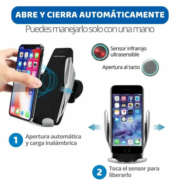CARGADOR INALÁMBRICO Y SOPORTE AUTOMÁTICO PARA CARRO - 40%OFF🔥