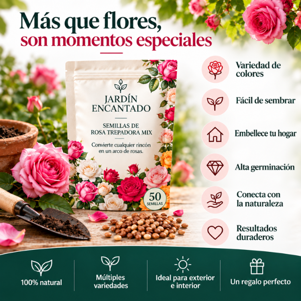 Jardín Encantado – Semillas de Rosa Trepadora Mix (50 semillas)