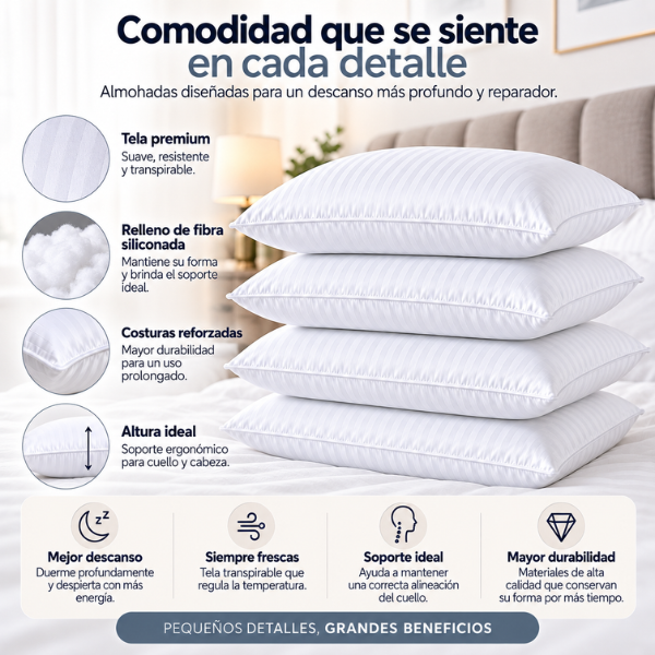 Almohadas Grado Hotel – Pack x4 | Sanitized Anti-Ácaros