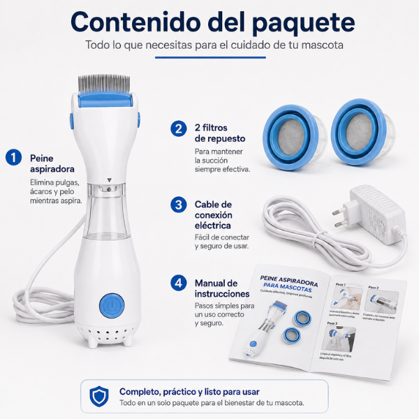 FleaAway Pro™ – Peine Aspirador 2en1 Antipulgas para Perros y Gatos