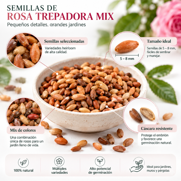 Jardín Encantado – Semillas de Rosa Trepadora Mix (50 semillas)