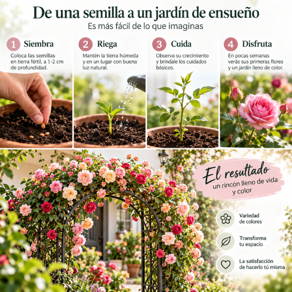 Jardín Encantado – Semillas de Rosa Trepadora Mix (50 semillas)