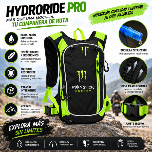 HydroRide Pro – Mochila de Hidratación 2L Antifugas | Moto, MTB y Trail