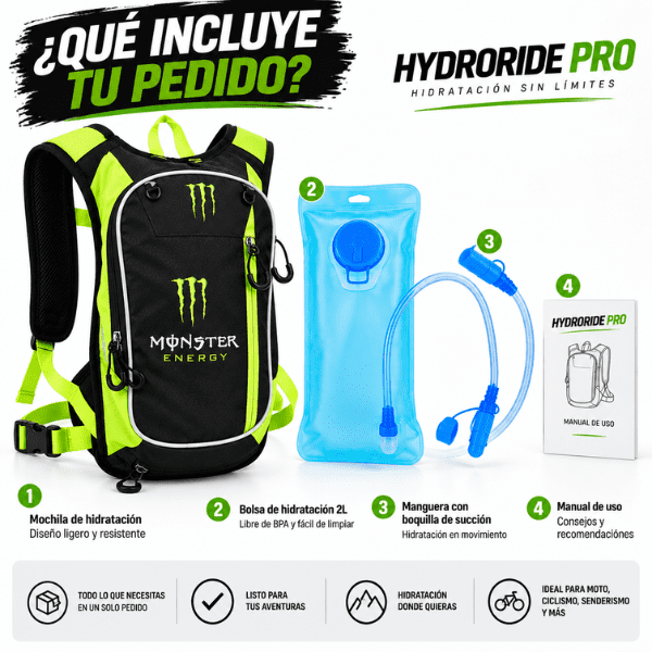 HydroRide Pro – Mochila de Hidratación 2L Antifugas | Moto, MTB y Trail