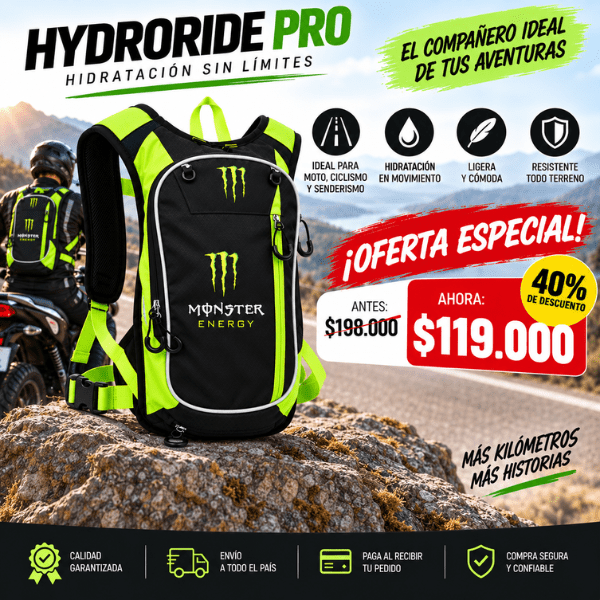 HydroRide Pro – Mochila de Hidratación 2L Antifugas | Moto, MTB y Trail