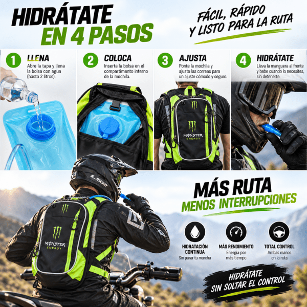 HydroRide Pro – Mochila de Hidratación 2L Antifugas | Moto, MTB y Trail