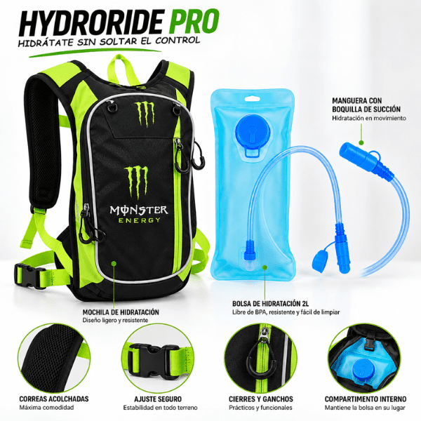 HydroRide Pro – Mochila de Hidratación 2L Antifugas | Moto, MTB y Trail